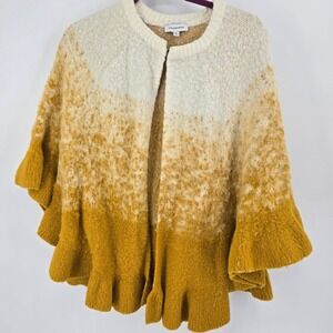 Anthropologie Calligraphie Cardigan 2X Mustard Ombre Ruffle Eyelash Knit Poncho